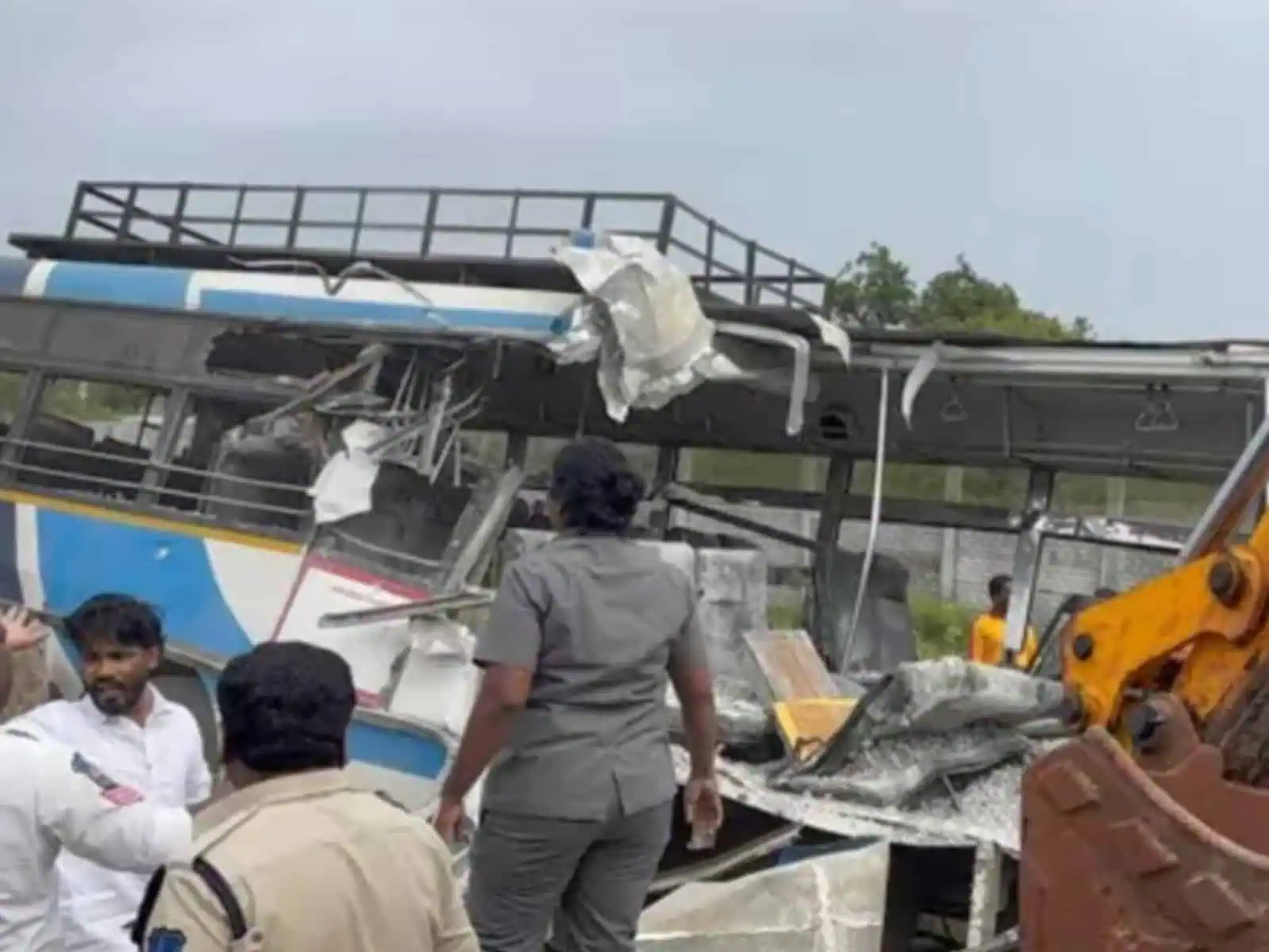 Telangana highway horror tipper truck slammed into RTC bus, killed 19