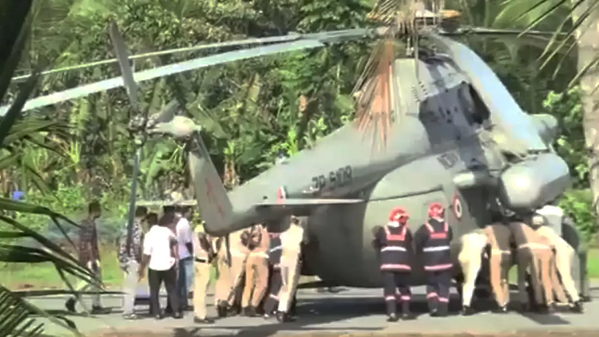 Murmus helicopter wheels sink into fresh helipad concrete